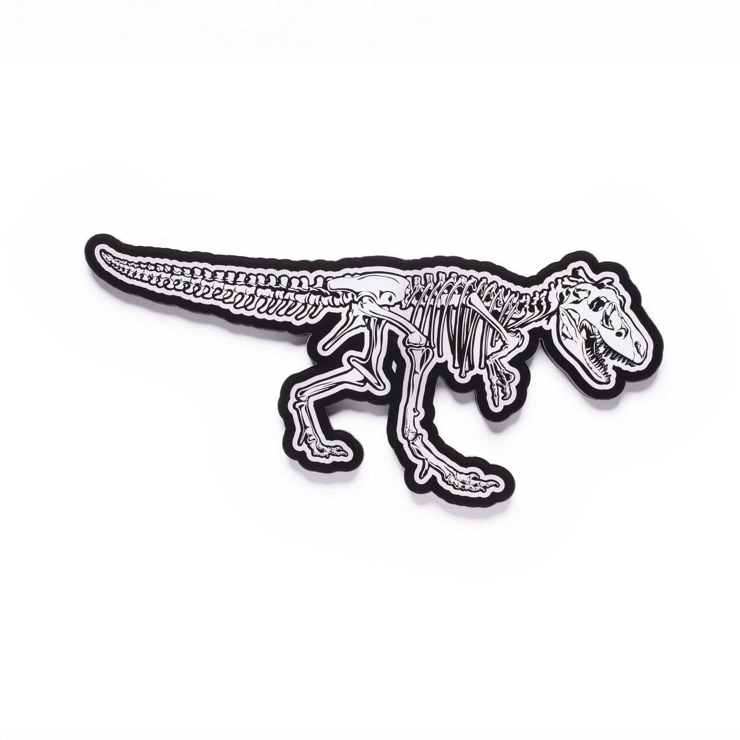 image of a 3d wall mounted acrylic light featuring an epic dinosaur themed illustration of a t-rex skeleton.